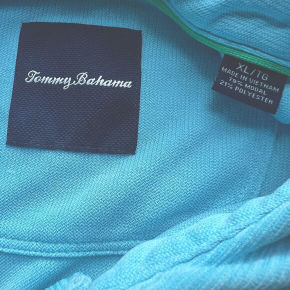 Tommy Bahama Size XL Blue Textured Polo Shirt Modal Poly Blend Short Sleeve - Picture 4 of 10